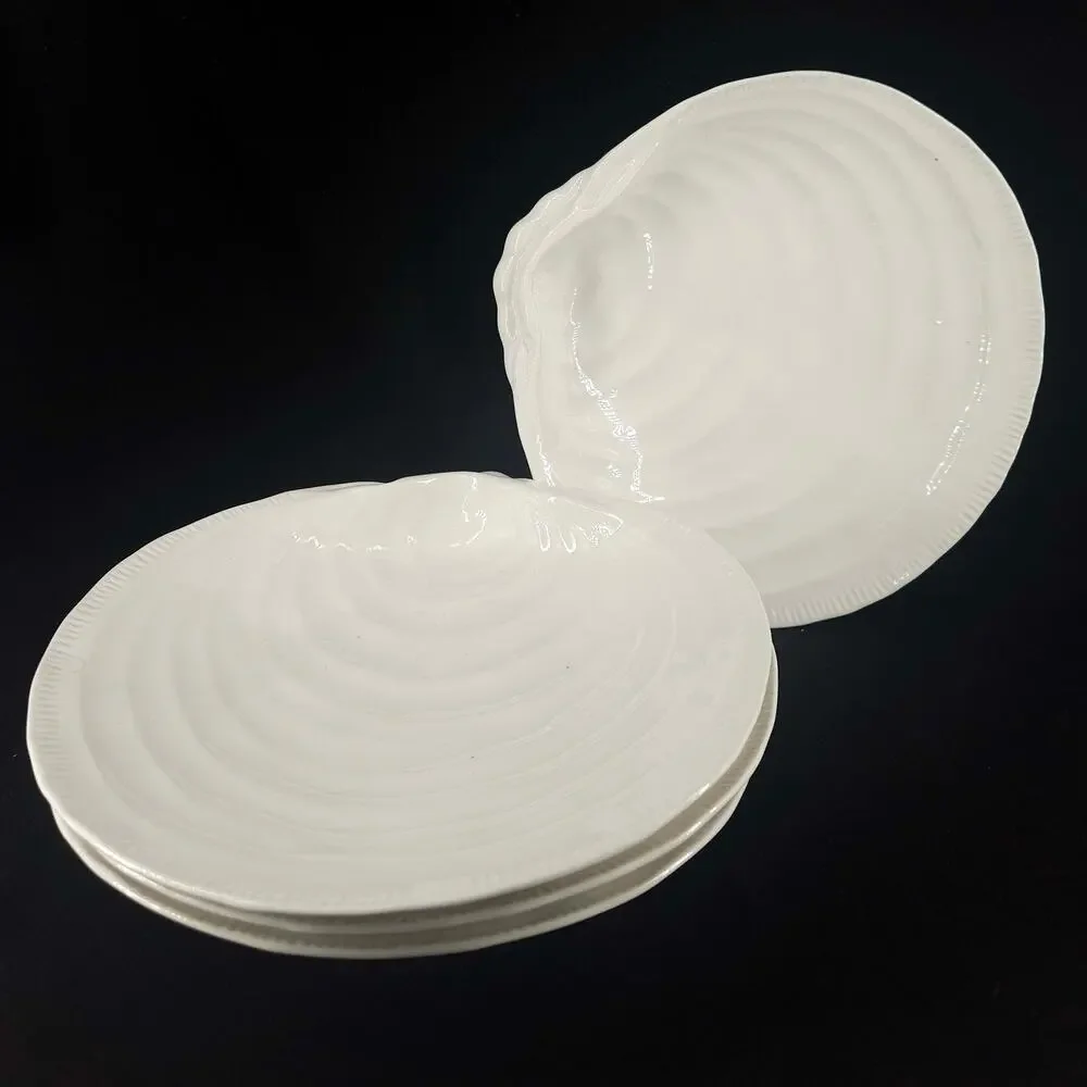 POTTERY BARN Clamshell Salad Dessert Plates Clam Dip Coastal White Set of 4